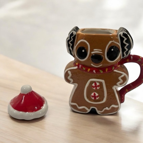 Disney Christmas STITCH Gingerbread Ceramic Coffee Tea Mug with Topper Lid - Picture 3 of 5